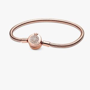 Pandora Moments Sparkling Crown O Snake Chain Bracelet 14k rose gold plating